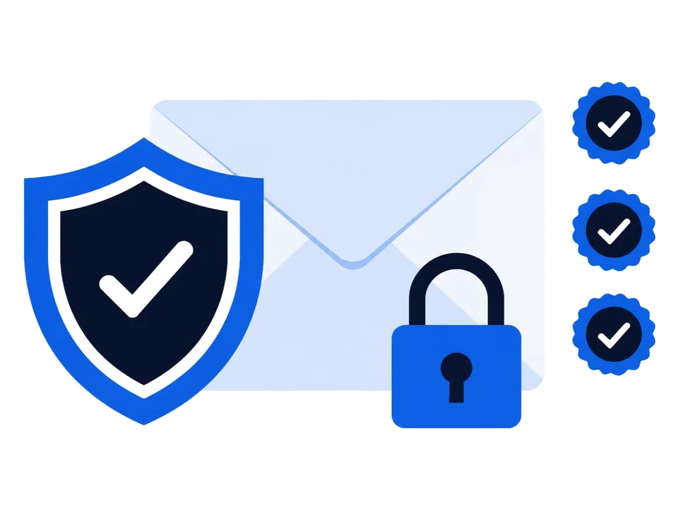 A shield and padlock protecting an email with signed seals